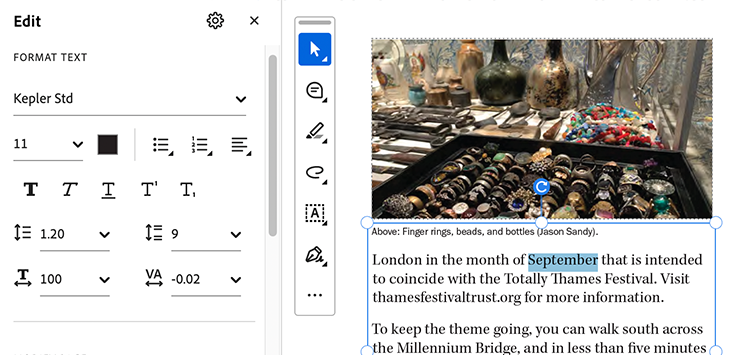 Editing text directly in a PDF using Acrobat’s Edit tool instead of marking changes