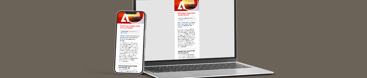 Email layout shown on laptop and mobile devices