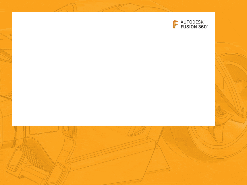 Branded campaign animated banner for Autodesk Fusion 360 with orange background and white content area.