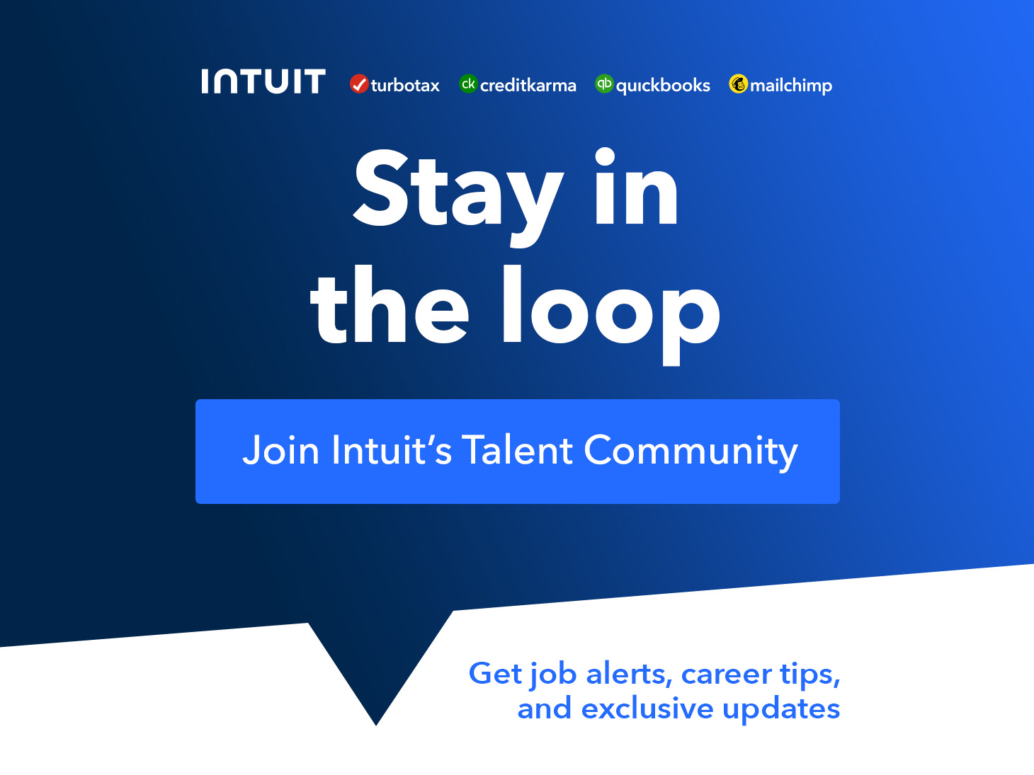 Digital display advertisement for Intuit Talent Community featuring headline “Stay in the loop” and call-to-action button.